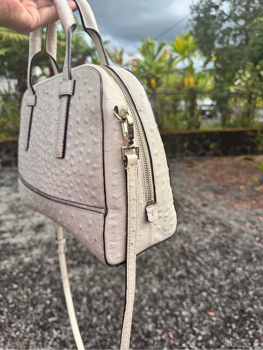 Kate Spade New York Ostrich Embossed Leather Satchel Crossbody Ivory Cream 2015 - Picture 4 of 12